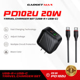 GADGET MAX - PD102U 20W PD Type- C Charger Set - Black