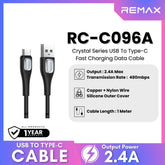 REMAX - RC-C096A Crystal Series USB to Type-C Fast Charging Data Cable (2.4A) - Black