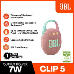JBL - Clip 5 Portable Speaker (7W) - Pink