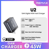 REMAX - U2 45W GAN Digital Fast Charger ( PD+QC ) - Silver