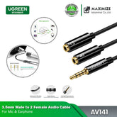 UGREEN - AV141 3.5mm Male to 2 Female Audio Cable ABS Case Splitter for Mic - White