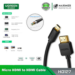 Ugreen HD127 Micro HDMI to HDMI Cable (4K@30Hz) (3M)