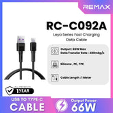 REMAX - RC-C092A Leya Series USB to Type-C Fast Charging Data Cables (66W) - Black