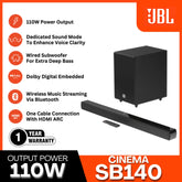 JBL - Cinema SB140 Home Theatre Sound Bar - Black