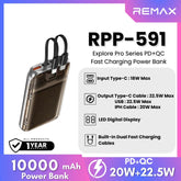 REMAX RPP-591 Explore Pro Series 10000mAh PD+QC Fast Charging Power Bank(PD 20W+QC 22.5W) - Black