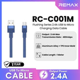 REMAX - RC-C001M Flushing Series 2.4A USB to Micro Charging Data Cable - Blue