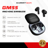 GADGET MAX - GM55 Fliz Series ANC+ENC Bluetooth Wireless Earbuds - Black