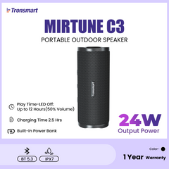 TRONSMART - Mirtune C3 Portable Bluetooth Wireless Outdoor Speaker - Black