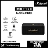 Marshall Emberton 3 Portable Bluetooth Speaker - Black and Brass