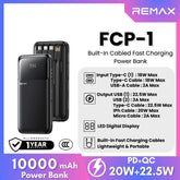 REMAX - FCP-1 10000mAh Built-In Cable Fast Charging Power Bank ( PD20W + QC22.5W ) - Black
