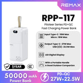 REMAX RPP-117 Piloteer Series 50000mAh PD+QC Fast Charging Power Bank(PD 27W+QC 22.5W) - White