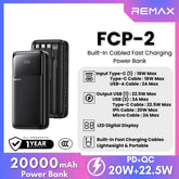 REMAX - FCP-2 20000mAh Built-In Cable Fast Charging Power Bank ( PD20W + QC22.5W ) - Black