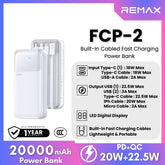 REMAX - FCP-2 20000mAh Built-In Cable Fast Charging Power Bank ( PD20W + QC22.5W ) - White