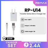 REMAX RP-U14 Traveller Series 2.4A Micro Charger Set (1 USB) - White