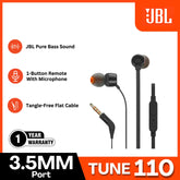 JBL - TUNE 110 3.5mm Wired Earphone - Black