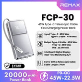 REMAX - FCP-30 20000mAh Type-C Scalable Cable Fast Charging Cable Power Bank ( PD45W ) - Silver