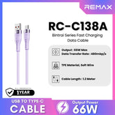 REMAX - RC-C138A Bintrai Series USB to Type-C Fast Charging Data Cable ( 66W ) - Purple