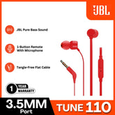 JBL - TUNE 110 3.5mm Wired Earphone - Red