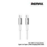 REMAX RC-C100 C-C Fonsu Series 30W Type-C to Type-C Fast Charging Data Cable - White