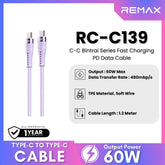 REMAX - RC-C139 C-C Bintrai Series Type-C to Type-C Fast Charging Data Cable (60W) - Purple