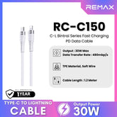 REMAX - RC-C150 C-L Bintrai Series Type-C to Lightning Fast Charging Data Cable ( 30W ) - White