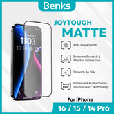 BENKS - JoyTouch Matte Screen Protector - IPhone 16 / 15 / 14 Pro (Black)