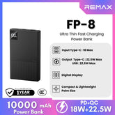 REMAX - FP-8 10000mAh Ultra Thin Fast Charging Power Bank (PD20W+QC22.5W) - Black