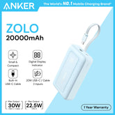 ANKER - ZOLO 20000mAh Built-In USB-C Cable Power Bank ( 30W ) - Blue