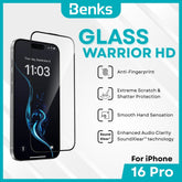 BENKS - GlassWarrior HD Screen Protector - IPhone 16 Pro (Black)