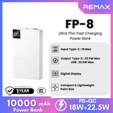 REMAX - FP-8 10000mAh Ultra Thin Fast Charging Power Bank (PD20W+QC22.5W) - White