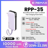 REMAX - RPP-35 10000mAh Boundless Series Fast Charging Cable Powerbank ( PD20W + QC22.5W ) - Purple
