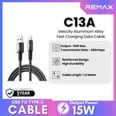 REMAX - C13A Velocity Aluminium Alloy USB To Type-C Fast Charging Data Cable (15W) - Black