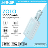 ANKER - ZOLO 10000mAh Built-In USB-C & Lighting Cable Power Bank ( 30W ) - Blue