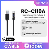 100W ( Type-C )-REMAX RC-C110A Mecha Series 100W USB to Type-C Fast Charging Data Cable - Black