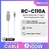 100W ( Type-C )-REMAX RC-C110A Mecha Series 100W USB to Type-C Fast Charging Data Cable - White