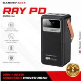 GADGET MAX - RAY PD Series 60000mAh PD+QC Fast Charging Power Bank(PD 20W+QC 22.5W) - Black