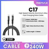REMAX - C17 Velocity Aluminium Alloy Type-C To Type-C Fast Charging Data Cable (240W) - Black