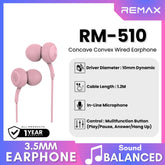 REMAX - RM-510 Concave Convex 3.5mm Wired Earphone - Pink