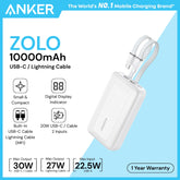 ANKER - ZOLO 10000mAh Built-In USB-C & Lighting Cable Power Bank ( 30W ) - White