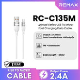 REMAX - RC-C135M Lyoncal Series USB to Micro Fast Charging Data Cable ( 2.4A ) - White
