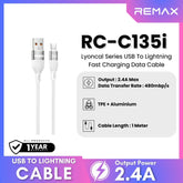 REMAX - RC-C135i Lyoncal Series USB to Lightning Fast Charing Data Cable ( 2.4A ) - White