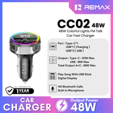 REMAX - CC02 48W Colorful Light FM Talk Fast Car Charger - Black