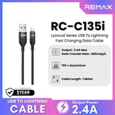 REMAX - RC-C135i Lyoncal Series USB to Lightning Fast Charing Data Cable ( 2.4A ) - Black