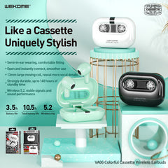 WK VA06 VANGUARD SERIES COLORFUL CASSETTE WIRELESS EARBUDS-White