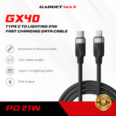 GADGET MAX - GX40 C-L Nobel Series Type-C To Lightning PD Fast Charging Data Cable (27W) - Black
