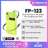 REMAX - FP-123 10000mAh RuiJie 40W Self Type-C Cable Retractable Fast Charging Power Bank - Green