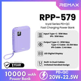 REMAX RPP-579 Icyal Series 10000mAh PD+QC Fast Charging Power Bank(PD 20W+QC 22.5W) - Purple