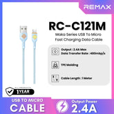 REMAX - RC-C121M Moka Series Fast Charging Glowing Data Cable ( 2.4A ) - Blue