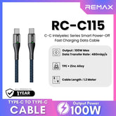 REMAX - RC-C115 C-C IntelyeleC Series Type-C to Type-C Fast Charging Auto Power Off Charging Data Cable (100W) - Blue