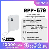 REMAX RPP-579 Icyal Series 10000mAh PD+QC Fast Charging Power Bank(PD 20W+QC 22.5W) - White